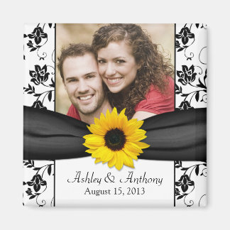 Tournesol noir et blanc Mariage damassé Magnet