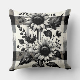 Tournesol noir et blanc Plaid Jouer Oreiller