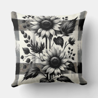 Tournesol noir et blanc Plaid Jouer Oreiller