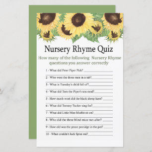 Tournesol Nursery Rhyme Quiz jeu de baby shower