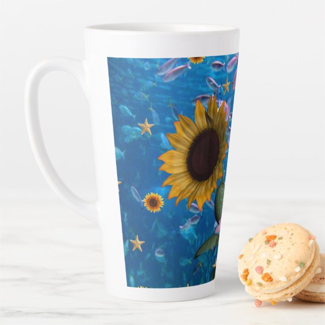 Tournesol Océan Poisson Latte Mug (En situation)