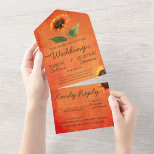 Tournesol orange en un seul Faire-part de mariage