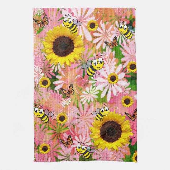 Tournesol Papillon Bumblebee serviette de cuisine (Vertical)