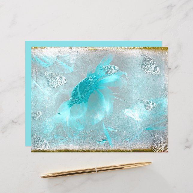 Tournesol Papillon Turquoise Argent Vintage Antiqu (Devant/Arrière en situation)