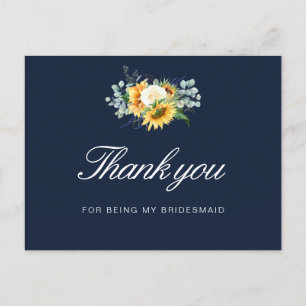tournesol peint bleu Bridesmaid carte de remerciem
