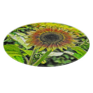 "TOURNESOL" PLANCHE À DÉCOUPER EN VERRE RONDE