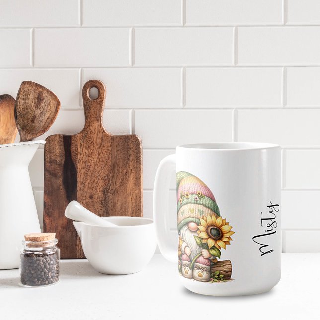 Tournesol printanier Gnome en céramique Mug (Créateur téléchargé)