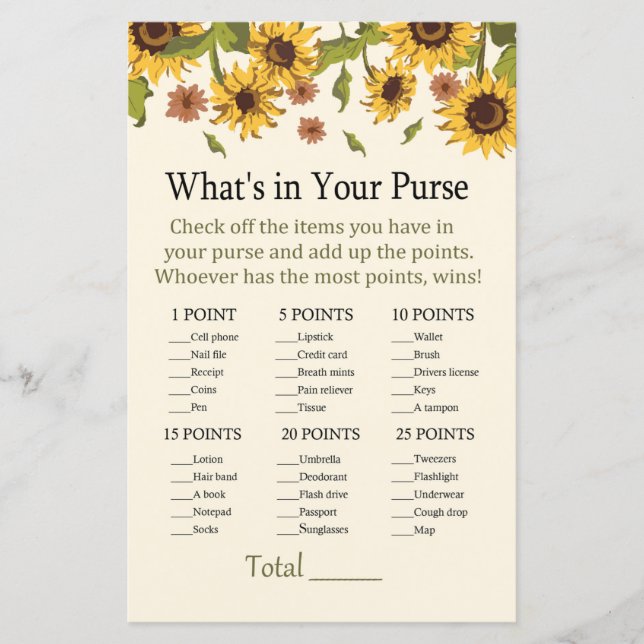 Tournesol Qu'y a-t-il dans votre sac à main (Devant)