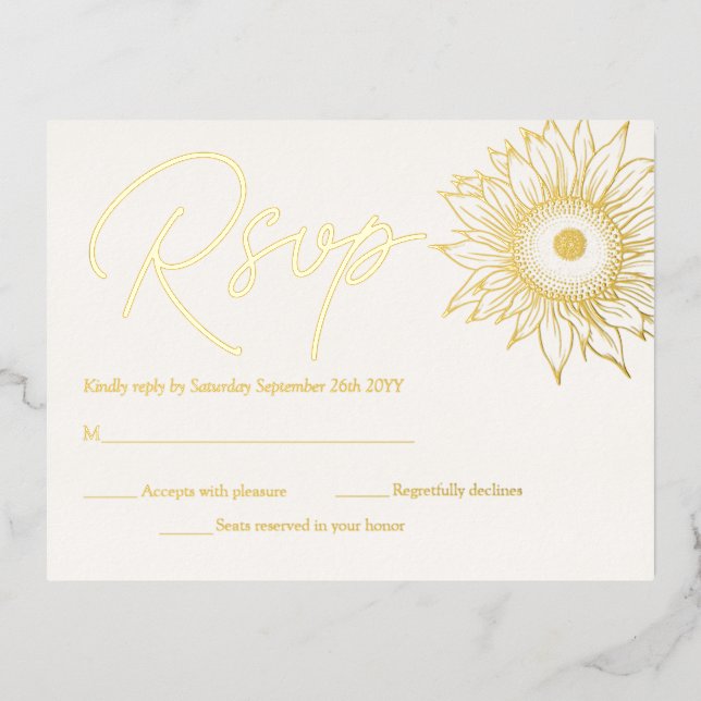 Tournesol Real Gold Foil Minimaliste carte RSVP Go (Recto)