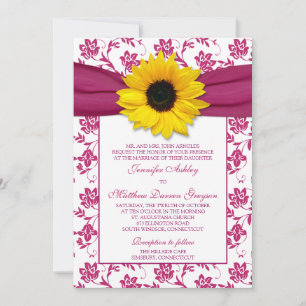 Tournesol rose Damas Faire-part de mariage Floral