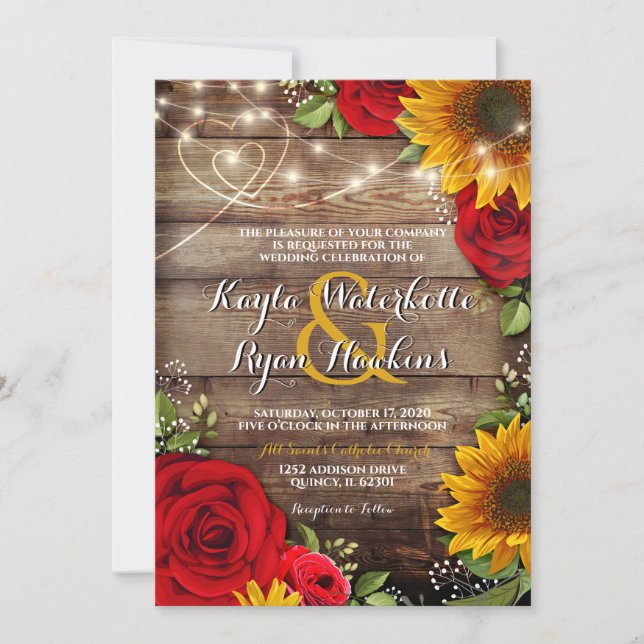 Tournesol & Rose Rustic Wood Lights Invitation (Devant)
