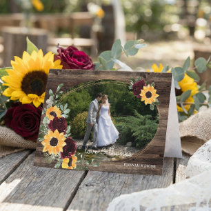 Tournesol Roses Rustique Mariage Photo Merci