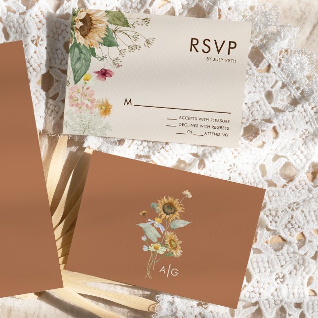 Tournesol rustique Beige Mariage RSVP Carte de rép (Créateur téléchargé)
