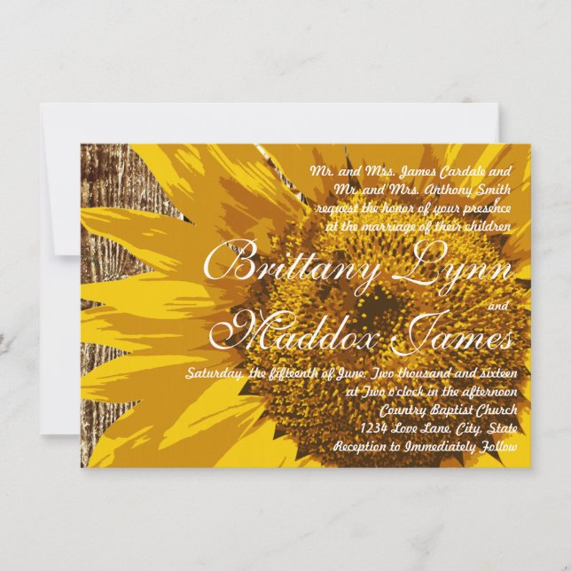 Tournesol Rustique Bois de mariage Invitations (Devant)