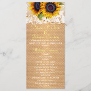 Tournesol rustique burlap et programme de mariage