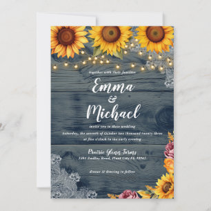Tournesol rustique Faire-part de mariage de dentel