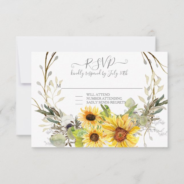 Tournesol rustique Floral Aquarelle Wreath RSVP (Devant)
