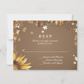 Tournesol rustique floral taupe mariage RSVP carte