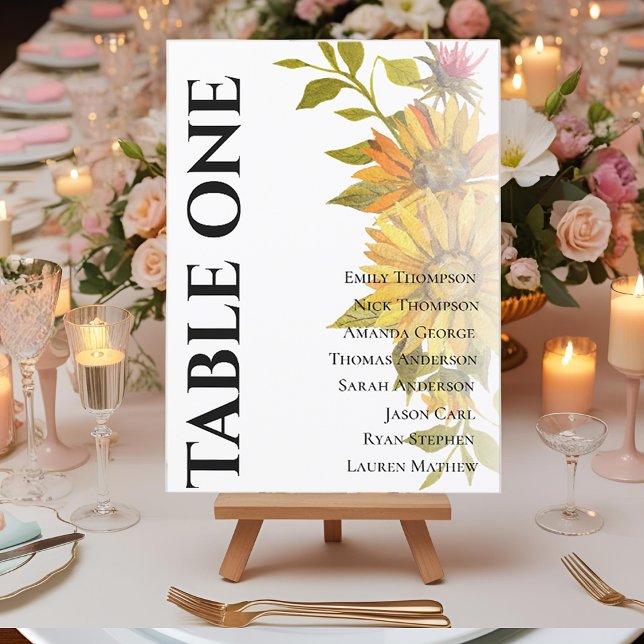 Tournesol Rustique Flore Mariage Tableau de siège (Sunflower Rustic Flora Wedding Table Seating Chart)