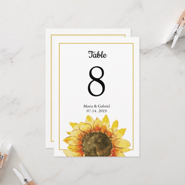 Tournesol rustique jaune. Numéro de table de maria (Devant/Arrière en situation)