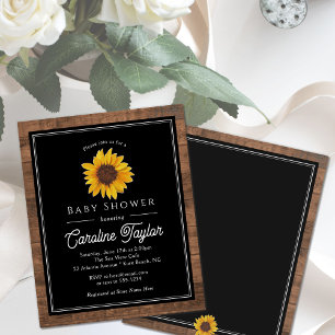 Tournesol rustique sur invitation Baby shower bois