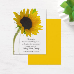 Tournesol sur blanc Mariage Charity Carte Favorise
