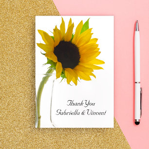Tournesol sur blanc Mariage plat Merci Notes