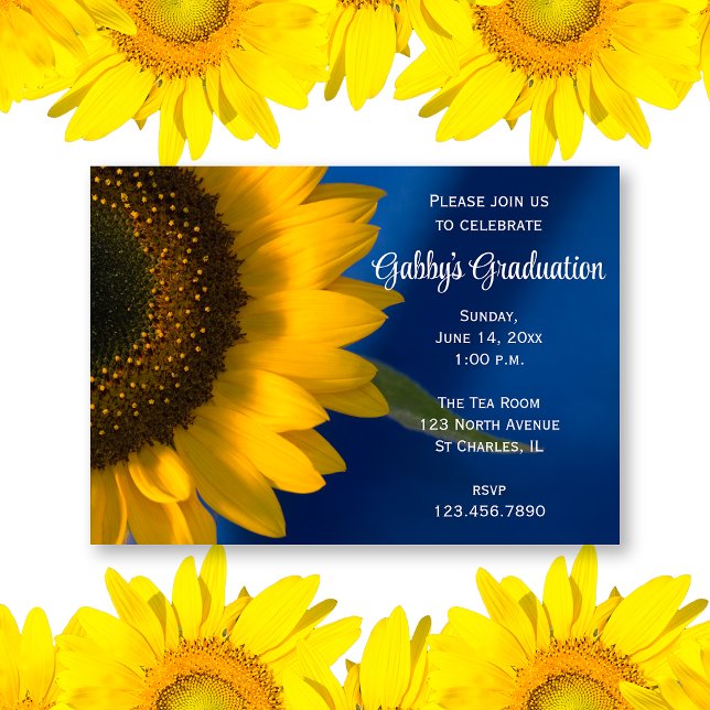 Tournesol sur Blue Graduation Party Invitation (Créateur téléchargé)