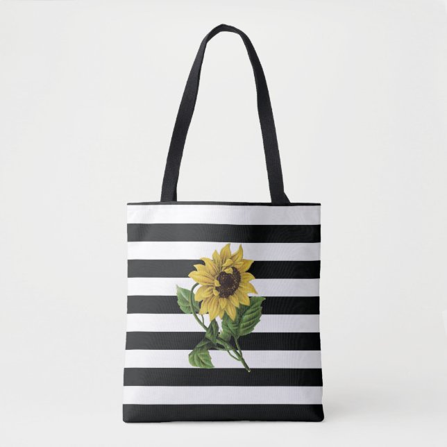 Tournesol sur le Sac fourre-tout des rayures noir  (Devant)