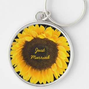 Tournesol sur porte-clés noir Tout juste mariés
