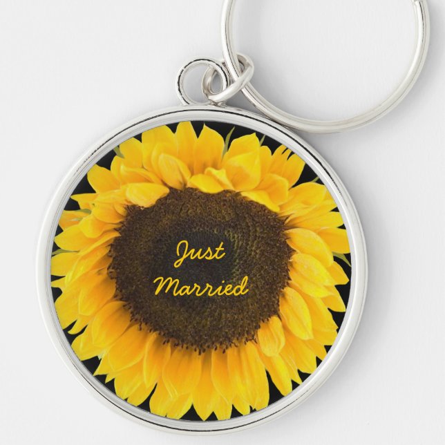 Tournesol sur porte-clés noir Tout juste mariés (Devant)