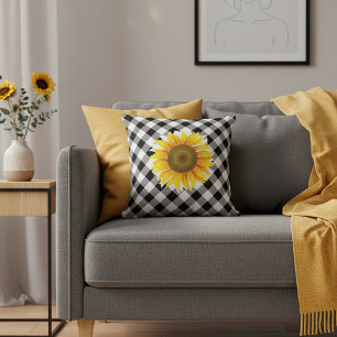 Tournesol sur un coussin à carreaux