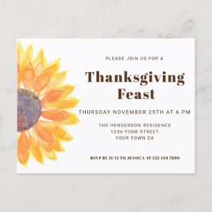 Tournesol Thanksgiving Diner Invitation Carte post