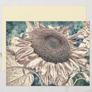 Tournesol Vintage Turquoise Sepia Floral Découpage