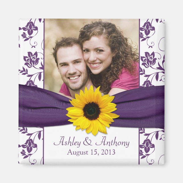 Tournesol violet blanc Mariage damassé Magnet (Devant)