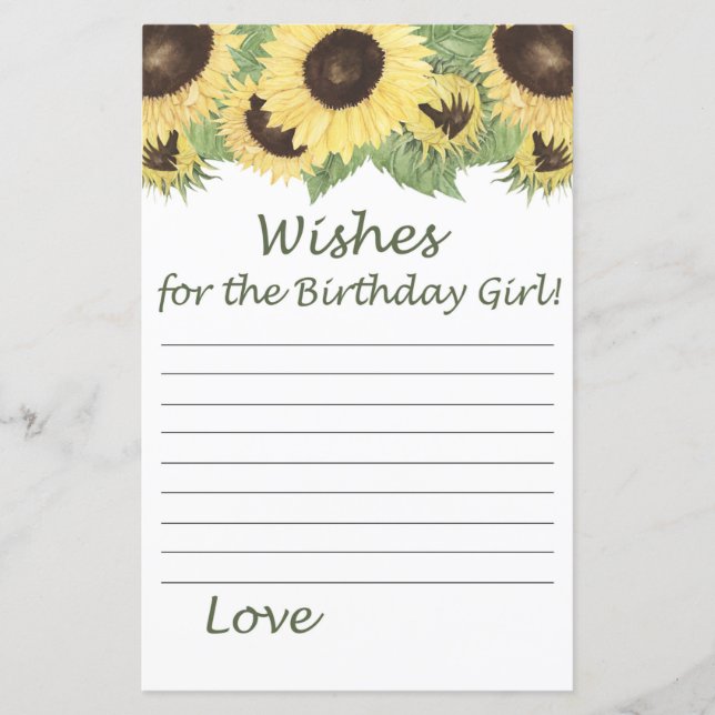 tournesol Voeux pour la fille d'anniversaire (Devant)