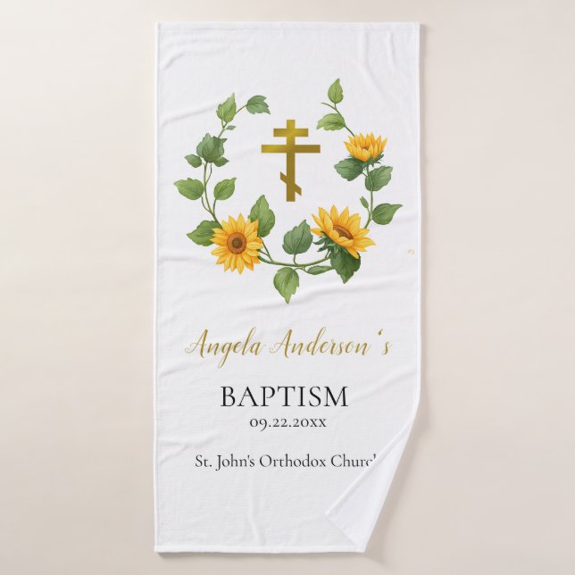 Tournesol Whimsical Wreath Orthodoxe Baptême Cadea (Serviette de bain)