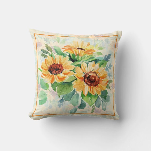 Tournesols à l'aquarelle Coussin jetable (Recto)