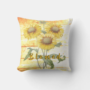 Tournesols bénis sur Coussin de jet en bois