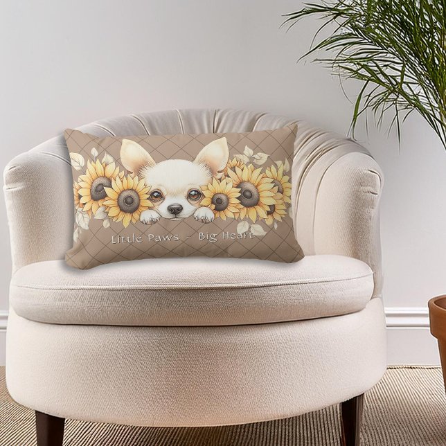 Tournesols de Chihuahua Oreillers à lancer floraux (Chihuahua Sunflowers Floral Throw Pillow to personalize for dog loving friends and family, and you!)