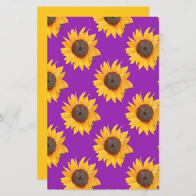Tournesols d'or sur papier à scandale violet (Devant / Derrière)