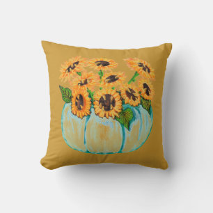 tournesols en bleu citrouille vase coussin