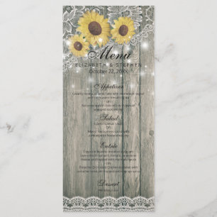 Tournesols en bois rustique Élégant menu Mariage d