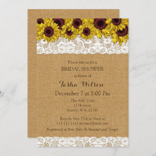 Tournesols en dentelle Burlap Invitation Fête des 
