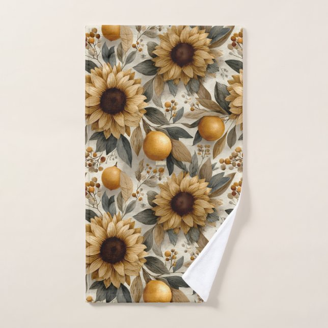 Tournesols et agrumes rustiques d'automne (Serviette à main)