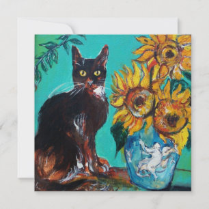TOURNESOLS ET CHAT NOIR EN BLEU SARCELLE Fête d'ét