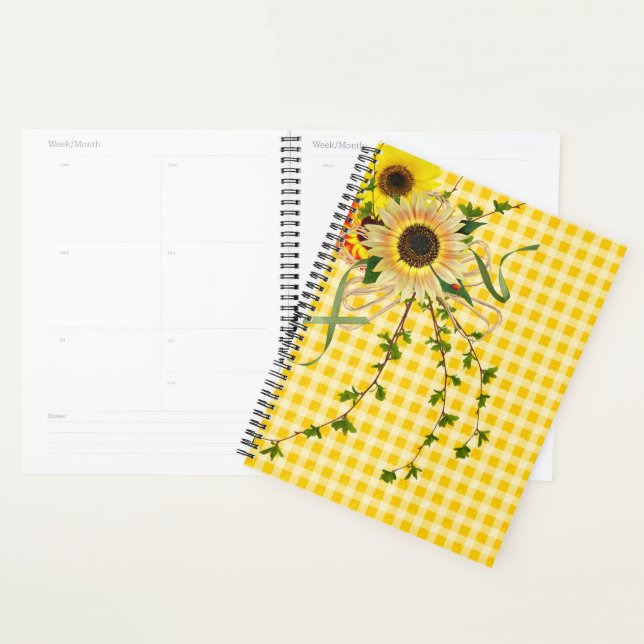 Tournesols et coccinelles sur gingham jaune (Devant avec enveloppe)