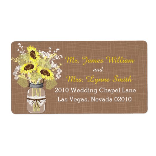 Tournesols et étiquette de mariage de dentelle