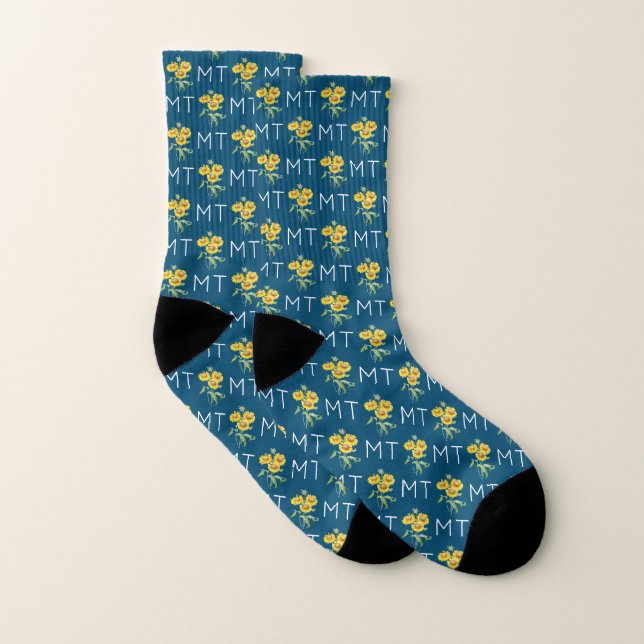 Tournesols et Feuilles Monogramme Motif bleu (Paire)