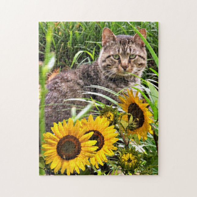 Tournesols et mignonne puzzle de chat (Vertical)